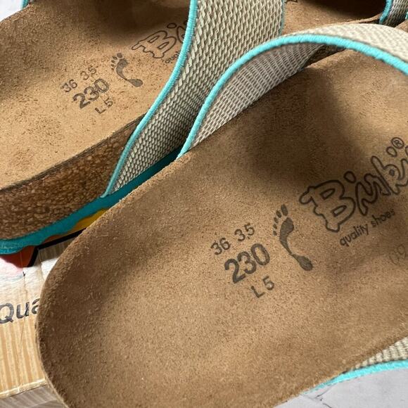 NEW Birkenstock Birki’s Curacao ll Sandal SIZE 36 US 5 NARROW Stretch Beige Mint - Picture 9 of 13